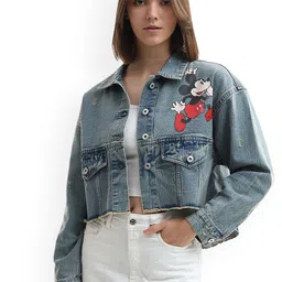 ONLY Women Geometric Crop Denim Jacket-image-33