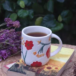 WEAVING HOMES Garden Dreams White & Red Floral Printed Ceramic Glossy Mug 300ml-11