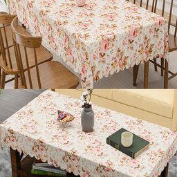 Kuber Industries Cream-Coloured 2 Pieces Floral 6-Seater Jute Table Cover & Dining Table-picture-32