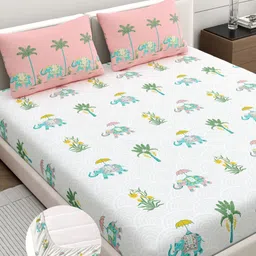 Home Ecstasy White Printed Pure Cotton 140TC Double King Bedsheet Set 1.83 m x 1.98 m-picture-37
