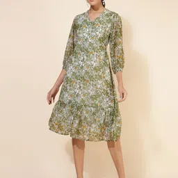 Janasya Floral Printed A-Line Ethnic Dress-image-97