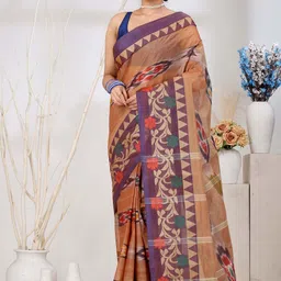 DipDiya Floral Zari Pure Cotton Taant Saree-image-85