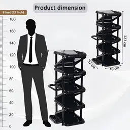 Kuber Industries Black Foldable 5 Tier Shoe Stand With Side Hooks image 4