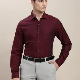 Turtle Classic Textured Pure Cotton Slim Fit Formal Shirt-image-77