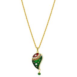 missmister Gold Plated CZ studded Red and Green Meenakari Kairi Mango shape chain pendant-picture-25