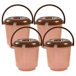 Aura Peach & Brown 4 Pieces Multi-Purpose Small Bucket Bath Accessories Set-3