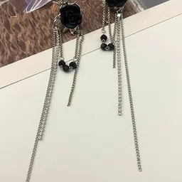 MEENAZ Silver Plated American Diamonds Studded Chunky Floral Shaped Korean Drop Earrings-image-44