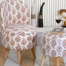 Shadowkart Set Of 2 White & Red Printed Wooden Pouffes Sitting Ottomans-image-72