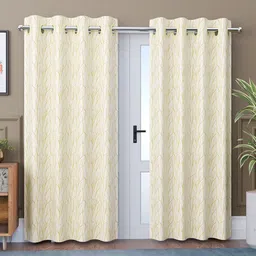 Kuber Industries Cream-Coloured & Yellow 2 Pieces Floral Printed Door Curtain-image-10