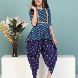BAESD Girls Leheriya Printed Regular Thread Work Kurta with Dhoti Pants-picture-0