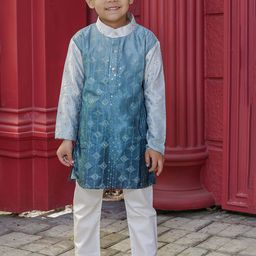 Stuffie Land Boys Floral Embroidered Regular Dupion Silk Kurta with Pyjamas-18