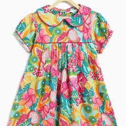 Campana Girls Printed Peter Pan Collar Puff Sleeve Fit-Flare Dress-image-64