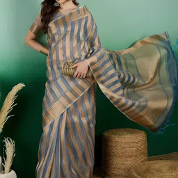 SYS Brand - Shop Your Style Striped Zari Sequinned Embellished Pure Silk Saree-picture-1