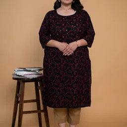 GATIM Plus Size Floral Printed Pure Cotton Straight Kurta-56