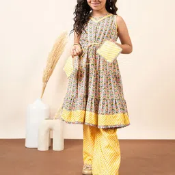Stylo Bug Girls Printed Empire Pure Cotton Kurti with Palazzos-image-22