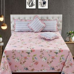 BREVARD Pink Floral Cotton 5 Piece Double King Regular Bedding Set-45
