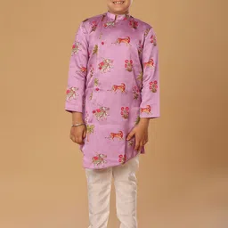 The Mini Trunk Boys Ethnic Motifs Printed Mandarin Collar Straight Kurta With Trousers-26