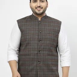 plusS Mandarin Collar Checked Woven Nehru Jacket-picture-51
