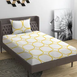 YaAkholic White 210 TC Single Bedsheet with 1 Pillow Covers-image-58