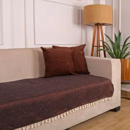 STITCHNEST Copper-Toned Jute 3 Seater Sofa Cover-16