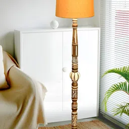 Homesake Royal Carving Yellow & Brown Wooden Floor Lamp With Shade-7