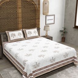 CLOTHOLOGY Brown & White Printed Pure Cotton 180 TC King Bedsheet Set 2.75 m x 2.25 m-image-48