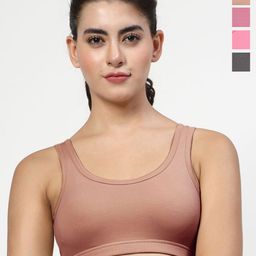 LILY Women Pack Of 4 Solid Full Coverage Non Padded Non Wired Workout Bra stropsyttak-6