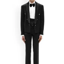 SDS By Kushal Shah Open Shawl Collar Tuxedo Three-Piece Suit-image-60