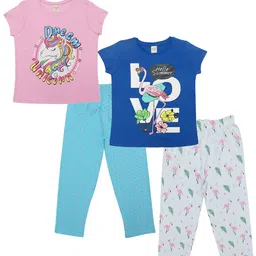 Clothe Funn Girls Printed T-shirt with Pyjamas-image-63