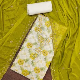 SHADOW & SAINING Floral Printed Beads and Stones Semi-Stitched Dress Material-image-87