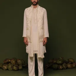 KALPRAAG Men Ethnic Motifs Embroidered Regular Sequinned Kurta with Trousers & With Dupatta image 2