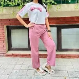 YK Girls Pink Round Neck Three-Quarter Sleeves Pure Cotton Causal Co-Ords-picture-1