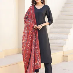 Janasya Women Gotta Patti Solid Straight Kurta Pant With Printed Dupatta Set-picture-21