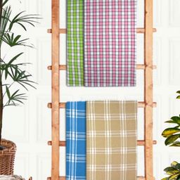Aura Pink & Green 4 Pieces Printed Cotton 210 GSM Bath Towel-image-70