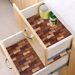 Kuber Industries Brown 2 Pieces Damru Printed Shelf Liner-19