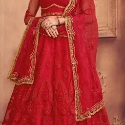 Warthy Ent Embroidered Thread Work Semi-Stitched Lehenga & Unstitched Blouse With Dupatta image 5