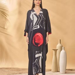 Masaba Women Dark Noise Abstract Print Kimono Sleeve Kaftan Dress-image-5