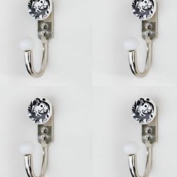 IndianShelf White & Black 4 Pieces Ceramic & Zinc Floral Wall Hangers Hooks-image-95