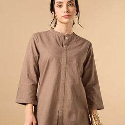 COTTONS DAILY Mandarin Collar Linen Kurti-image-68