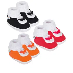 Neska Moda 0 To 12 Months Baby Boys & Baby Girls Pack of 3 Pair Soft Cotton Butterfly Baby Booties (Toe to Heel Length - 12 cm, Black, Red, Orange)-25