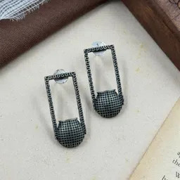 NAMAN ARTS Silver Plated Oxidised Contemporary Shaped Drop Earrings-image-73