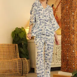 SANSKRUTIHOMES Printed Cotton V-Neck Top With Trouser Co-Ords-image-28