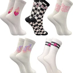 TRAZO Women Pack Of 5 Patterned Printed Calf-Length Socks-picture-33