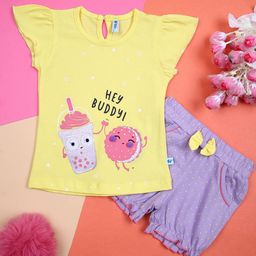 V-Mart Girls Cartoon Printed Pure Cotton T-shirt with Shorts-image-37