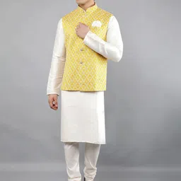 Manish Creations Mandarin Collar Straight Kurta With Churidar And Nehru Jacket-picture-41
