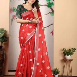 KALINI Polka Dot Zari Linen Blend Khadi Saree-2