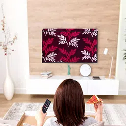 MOGNE FAB Maroon & White Leaf Printed Non Woven 32 Inches Led TV Cover-image-94
