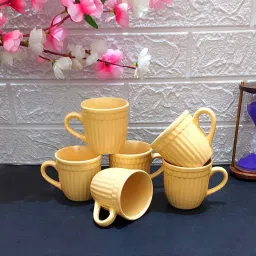 Pack of 6 Ceramic YELLOW DOUBLE U-SHED CUPs-17