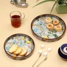 Set of 2 Round Serving Tray For Home & Kitchen, Cafe & Restaurant Decorative Tray Serving Set-0