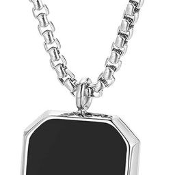Men And Women Black Onyx Octagon Inlay Square Pendant Amulet Silver Agate Silver Stainless Steel Pendant-image-5
